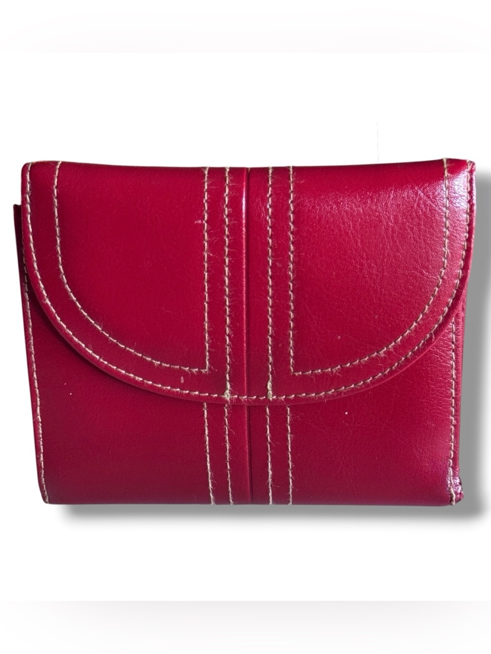 Vintage Buxton Red Genuine Leather Wallet Snap Flap Zip Pocket Multi Cards 90s